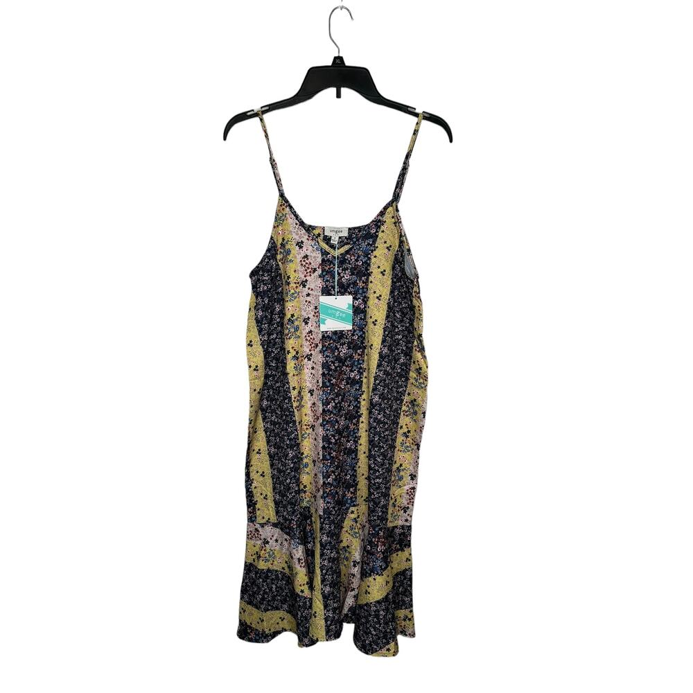 Umgee Women Dress Midi Colorblock Floral Spaghetti V-Neck Flaunce Hem Small NWT‎